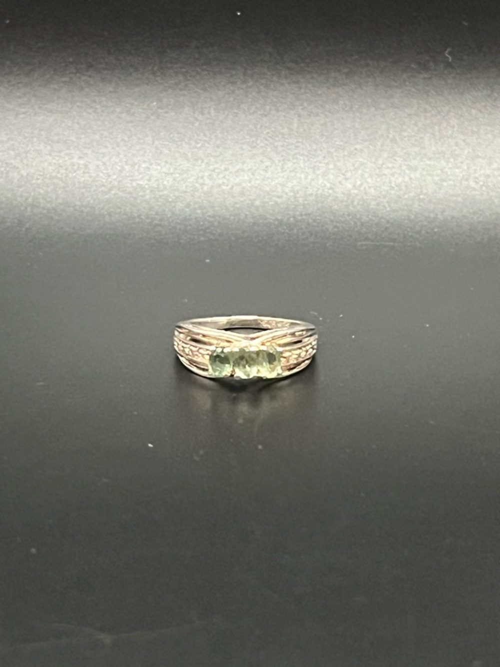 Sterling Silver Green Gem Three-Stone Ring
